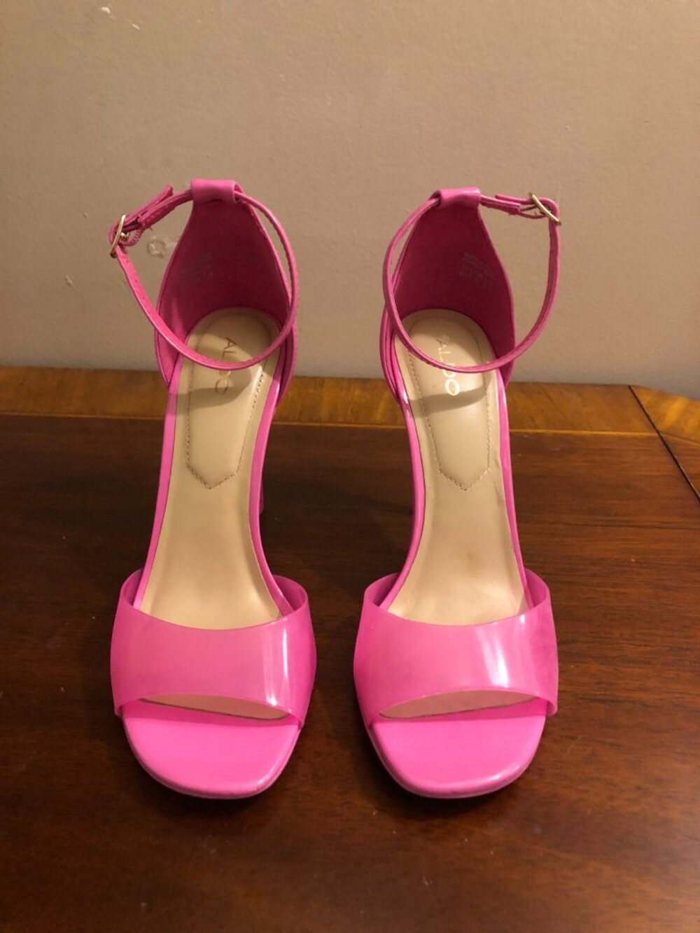 ALDO Hot Pink Patent & Clear Vinyl Ankle Strap Stiletto Heels Sandal Size 37 US